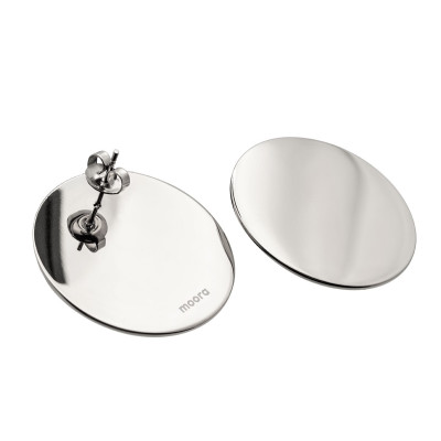 Shiny stainless steel hoop disc earrings, silver