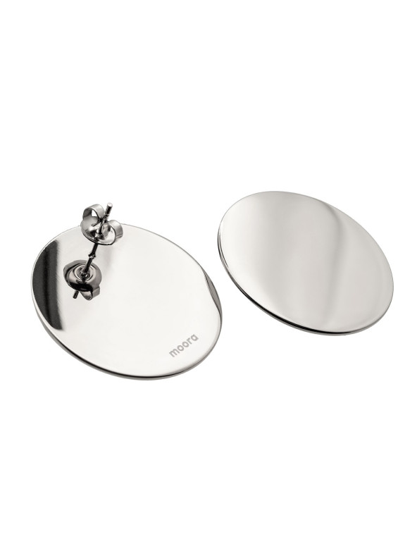 Shiny stainless steel hoop disc earrings, silver