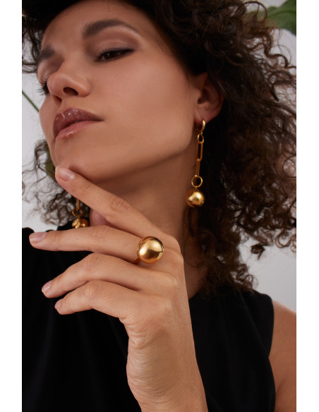 Long gold ball earrings in gold-plated stainless steel