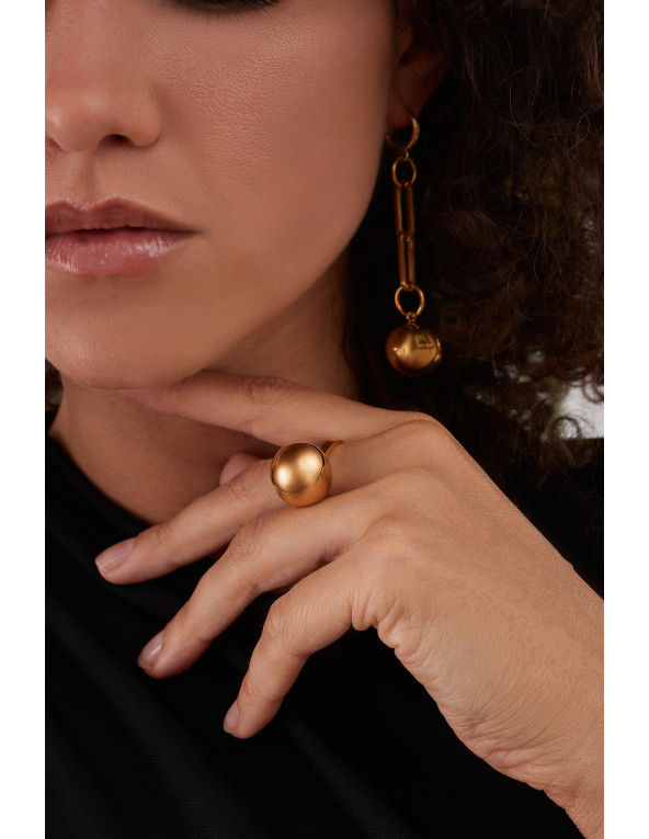 Long gold ball earrings in gold-plated...