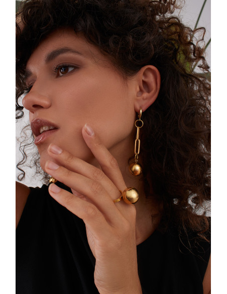 Long gold ball earrings in gold-plated stainless steel