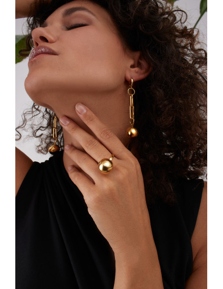 Long gold ball earrings in gold-plated stainless steel