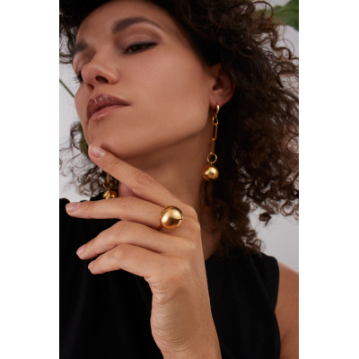 Gold stainless steel ring with large sphere 2