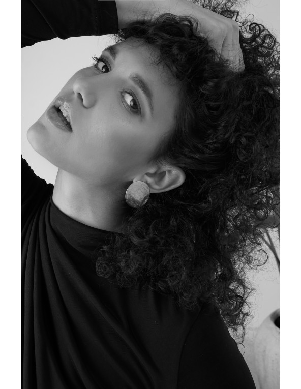 Shiny stainless steel hoop disc earrings, silver