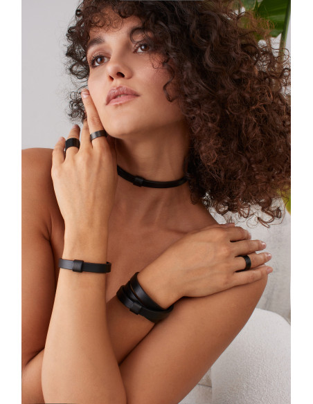 Leather bracelet with matte black stainless steel element