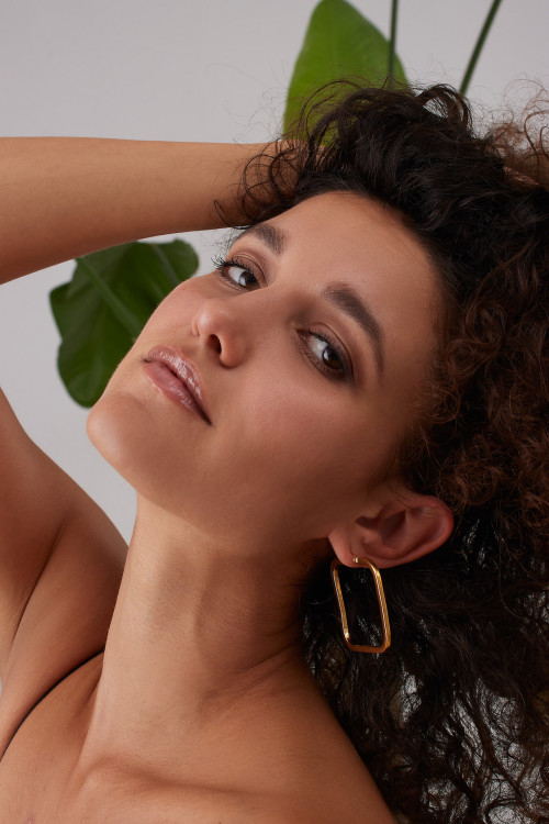 Large gold square earrings made of stainless steel