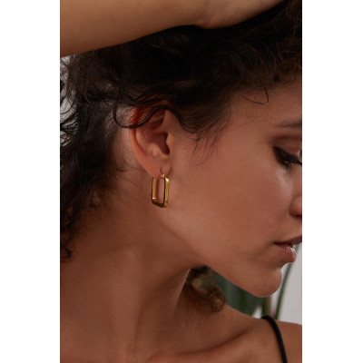 Gold stainless steel square earrings 2
