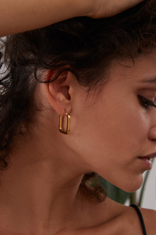 Gold stainless steel square earrings | moora.pl