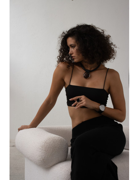 Leather bracelet with a large shiny stainless steel sphere and magnetic clasp – modern, handmade