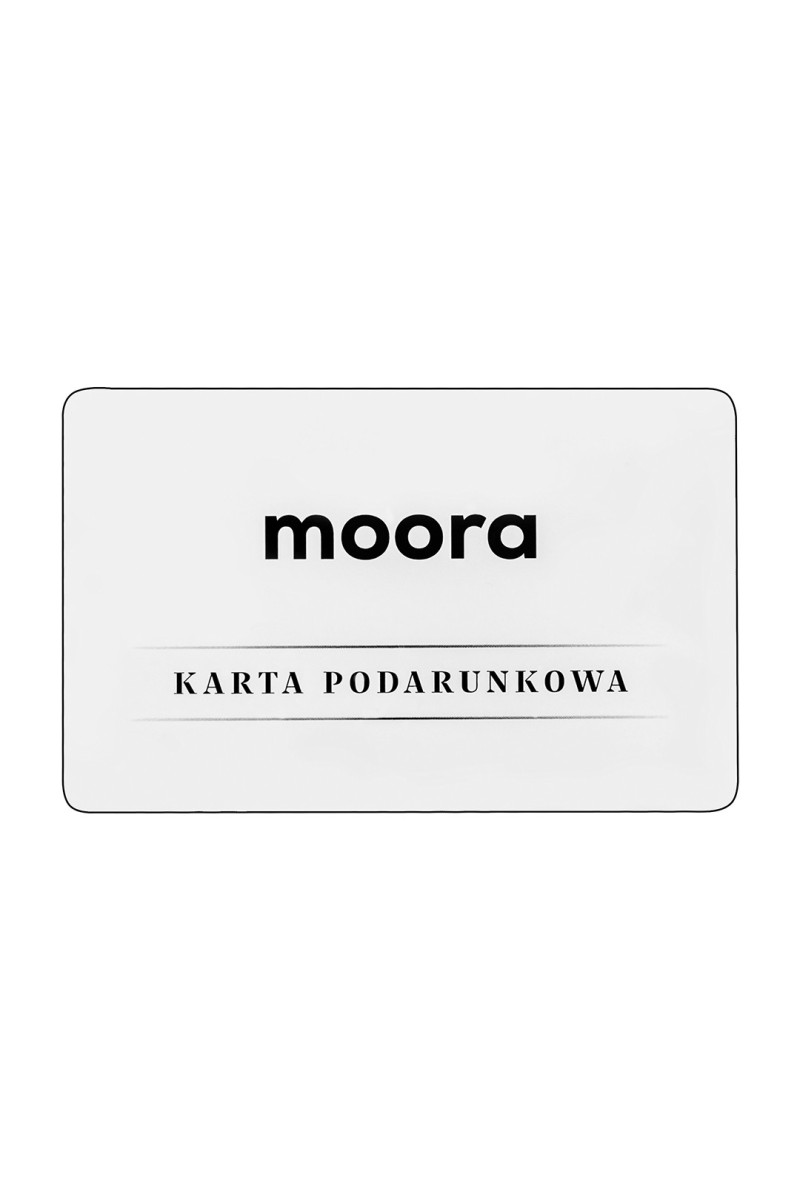 Moora Gift Card in elegant packaging available in 100, 200, and 500 PLN denominations.
