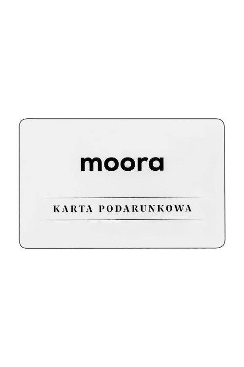 Moora Gift Card in elegant packaging available in 100, 200, and 500 PLN denominations.
