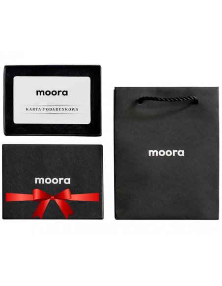 Moora Gift Card in elegant packaging available in 100, 200, and 500 PLN denominations.
