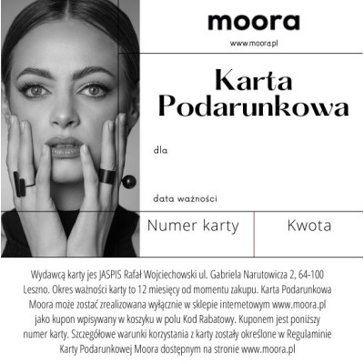Moora Digital Gift Card sent via e-mail – elegant online gift available in multiple denominations.