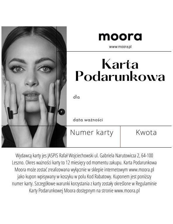 Moora Digital Gift Card sent via e-mail – elegant online gift available in multiple denominations.