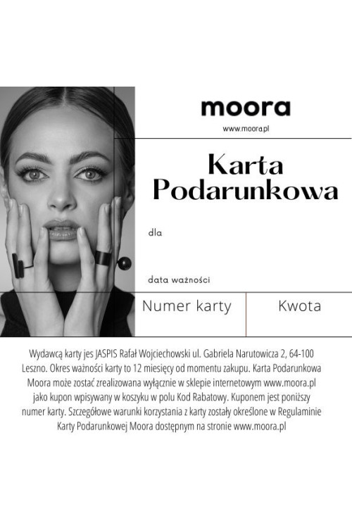 Moora Digital Gift Card sent via e-mail – elegant online gift available in multiple denominations.