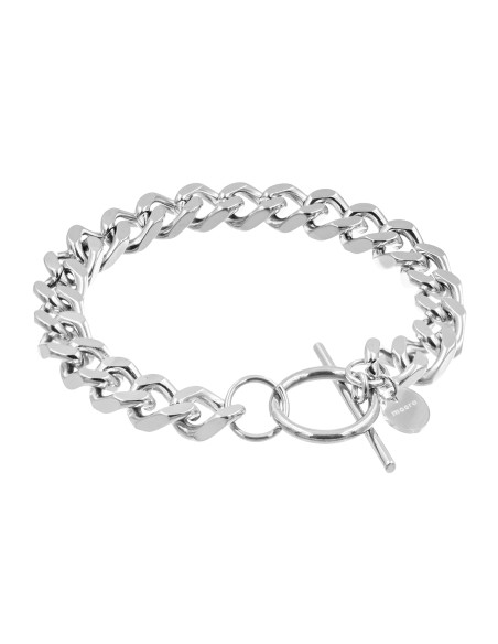 Silver stainless steel curb chain bracelet with 8 mm width.