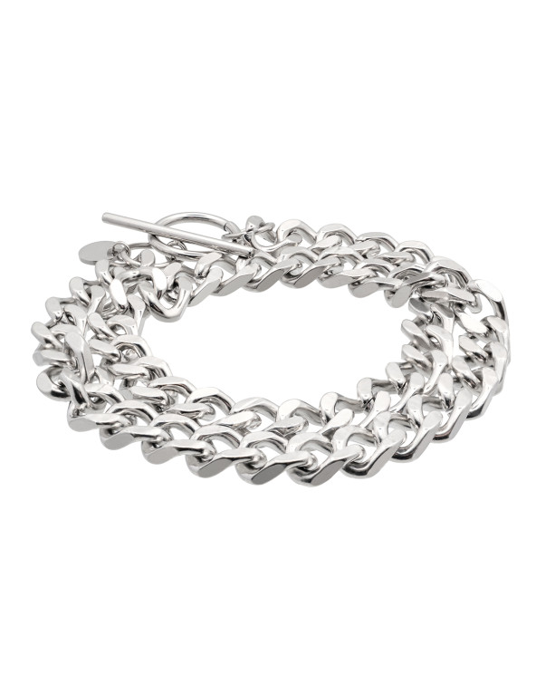 Double wrap silver curb chain bracelet made of stainless steel with 8 mm width.