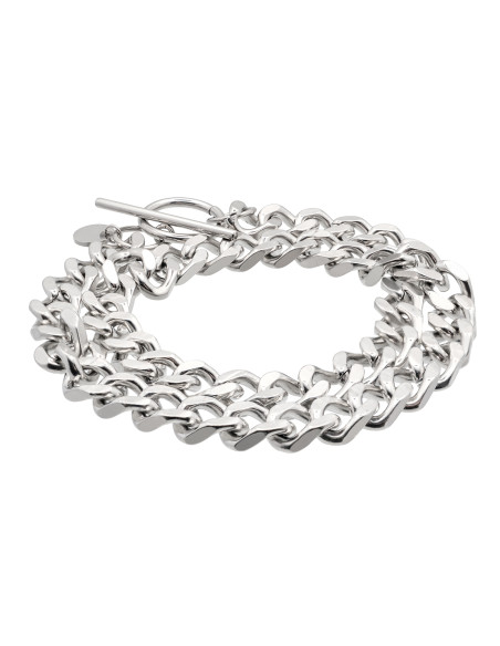 Double wrap silver curb chain bracelet made of stainless steel with 8 mm width.