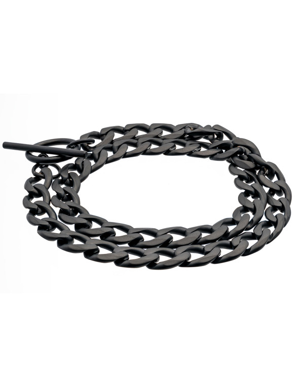 Double wrap matte black stainless steel curb chain bracelet with 8 mm width.