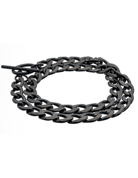 Double wrap matte black stainless steel curb chain bracelet with 8 mm width.