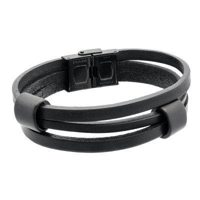 Men’s matte black leather bracelet with adjustable clasp
