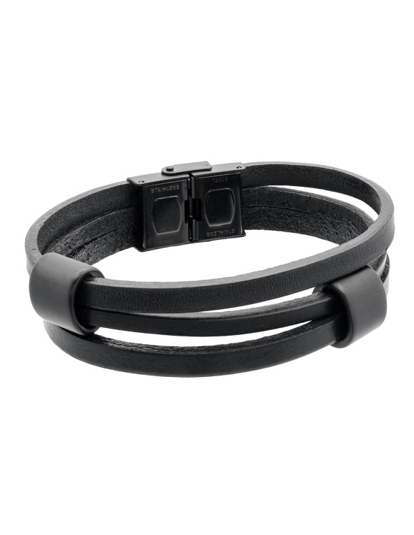 Men’s matte black leather bracelet with adjustable clasp