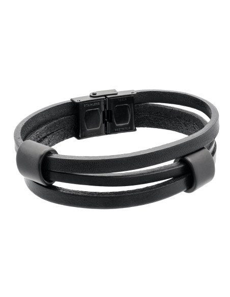 Men’s matte black leather bracelet with adjustable clasp