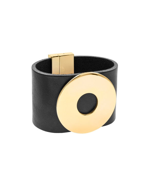 Leather bracelet shiny gold circle