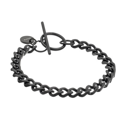 Matte black stainless steel curb chain bracelet with 6 mm width.