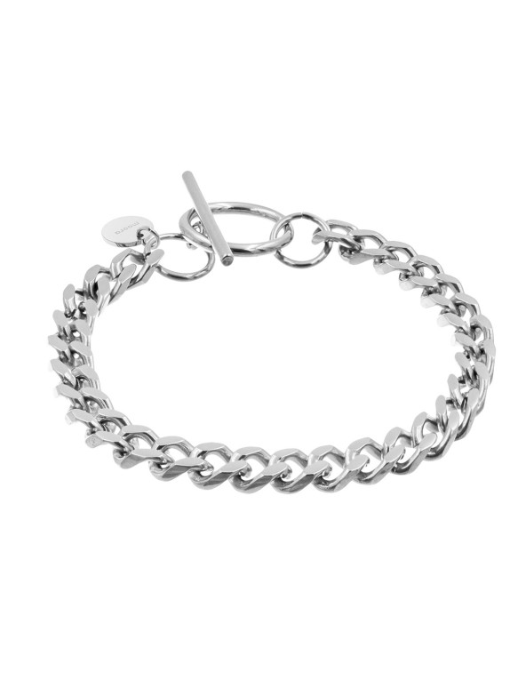 Silver stainless steel curb chain bracelet with 6 mm width.