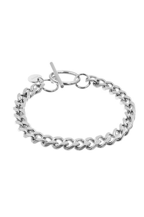 Silver stainless steel curb chain bracelet with 6 mm width.