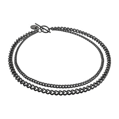 Double matte black stainless steel curb chain choker with 6 mm and 4 mm chains.
