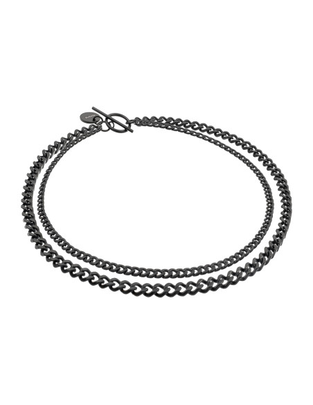 Double matte black stainless steel curb chain choker with 6 mm and 4 mm chains.