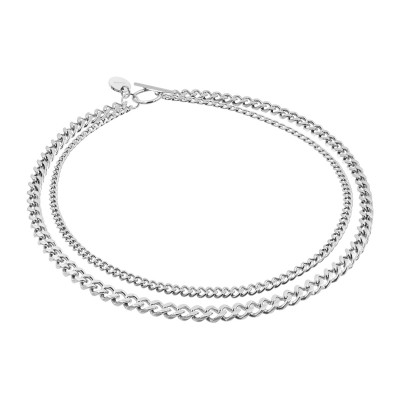 Double silver curb chain choker made of stainless steel with 6 mm and 4 mm chains.