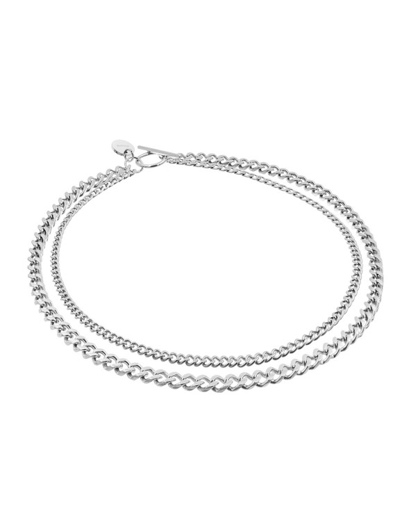 Double silver curb chain choker made of stainless steel with 6 mm and 4 mm chains.