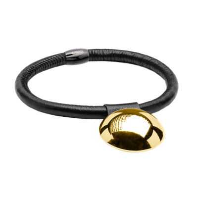 Leather choker with gold-plated stainless steel and glossy sphere in a modern, elegant design.