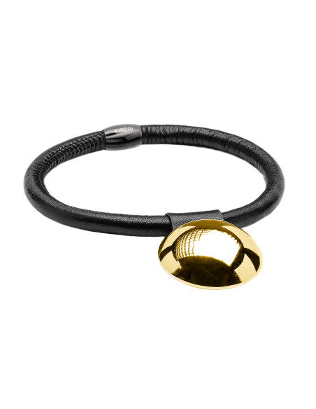 Leather choker with gold-plated stainless steel and glossy sphere in a modern, elegant design.