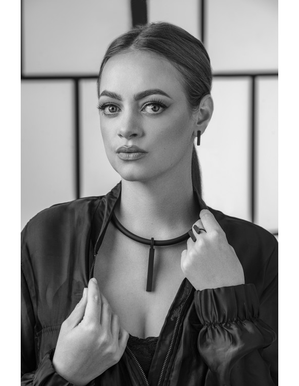 Black matte steel equal length earrings