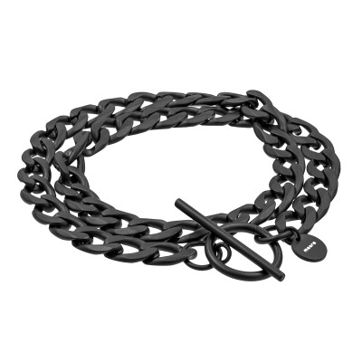 Double wrap matte black stainless steel curb chain bracelet with 8 mm width.
