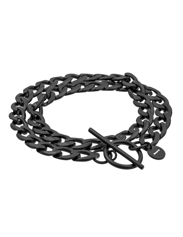 Double wrap matte black stainless steel curb chain bracelet with 8 mm width.