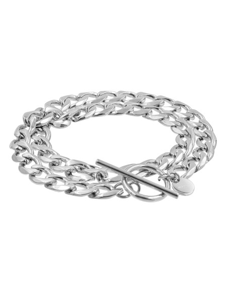 Double wrap silver curb chain bracelet made of stainless steel with 8 mm width.