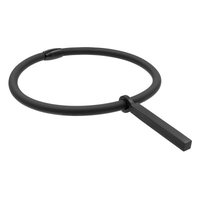 Black rubber necklace with rectangular matte black stainless steel accent.
