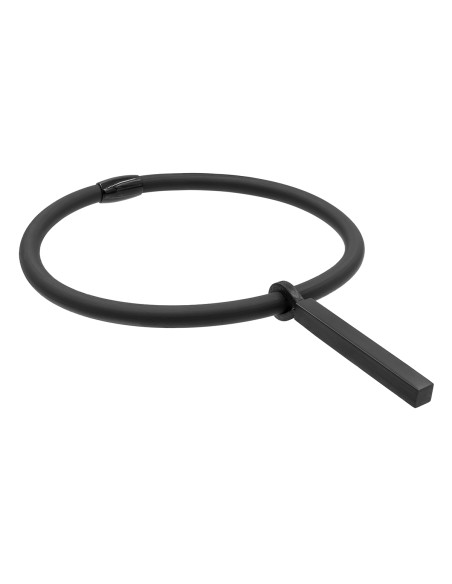 Black rubber necklace with rectangular matte black stainless steel accent.