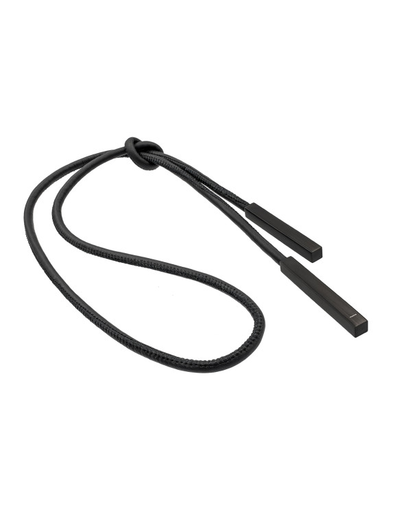 Minimalist black leather and stainless steel necklace in matte finish