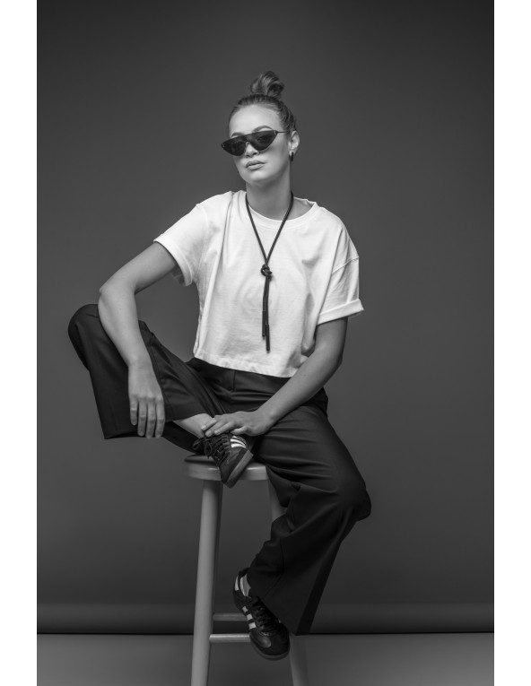 Minimalist black leather and stainless steel necklace in matte finish