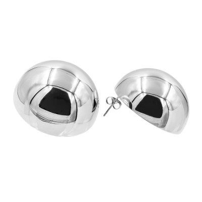 Light silver stainless steel half-sphere earrings in shiny polished finish.