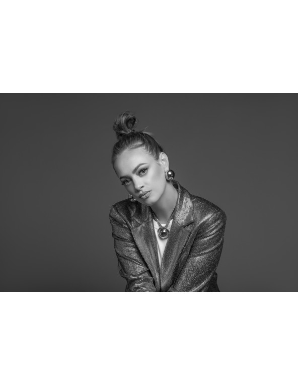 Gold-plated stainless steel double-chain necklace with decorative half-sphere pendant.