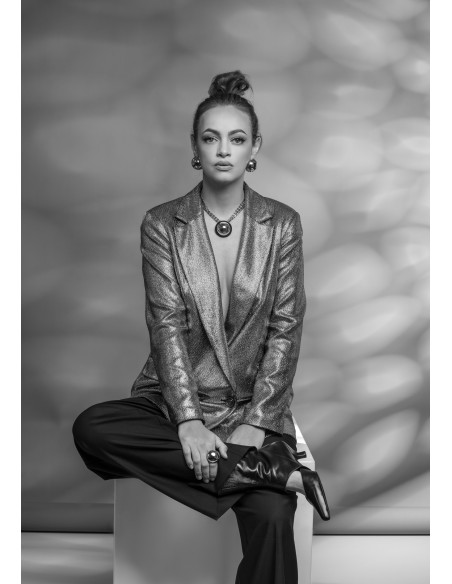 Gold-plated stainless steel double-chain necklace with decorative half-sphere pendant.