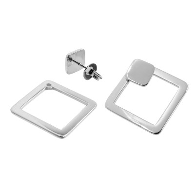 Stainless steel 2-in-1 square earrings