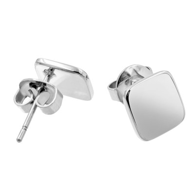 Silver stainless steel square earrings with minimalist design.